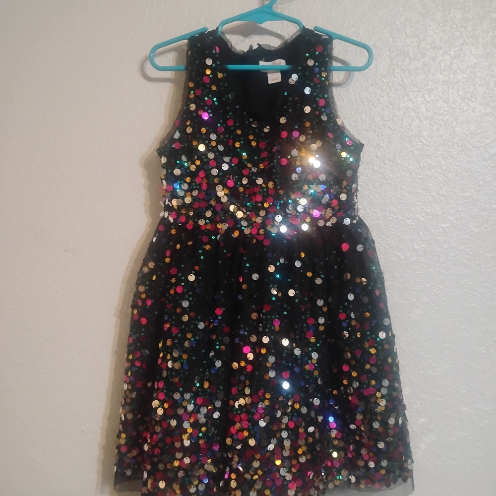 Cat & Jack Black Sequin Party Dress with Multicolor Sequins